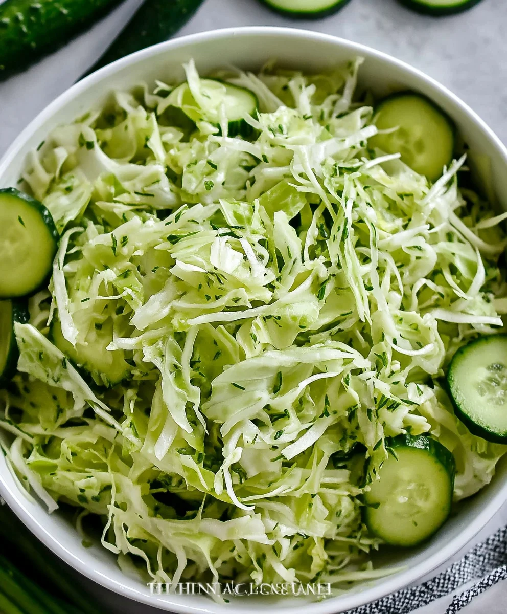 Fresh Green Cabbage Cucumber Salad with Dill and Onions