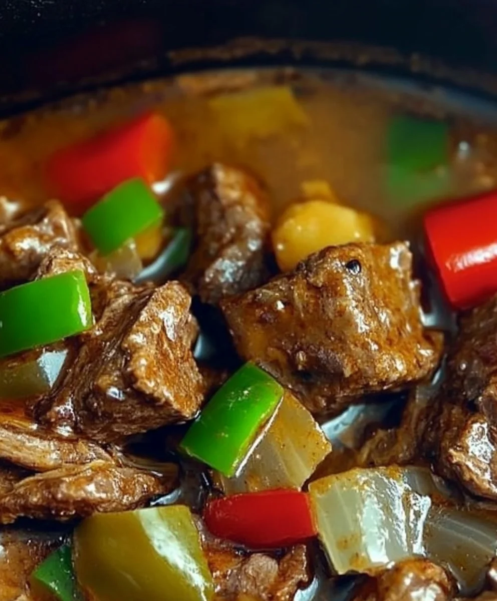 Pepper Steak in a Crock Pot with Bell Peppers and Beef Sirloin