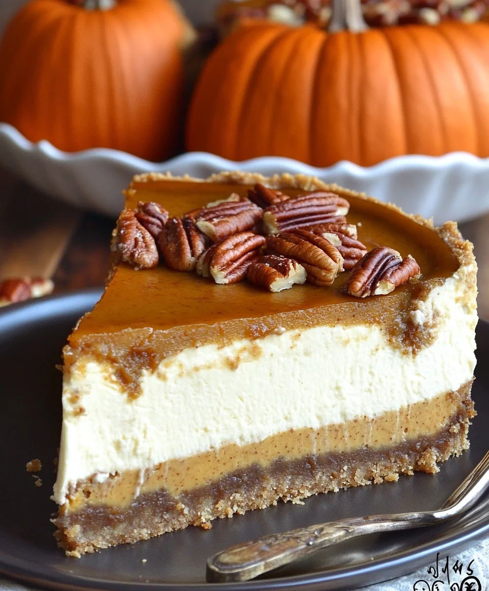 Delicious Pecan Pie Pumpkin Cheesecake with Graham Cracker Crust
