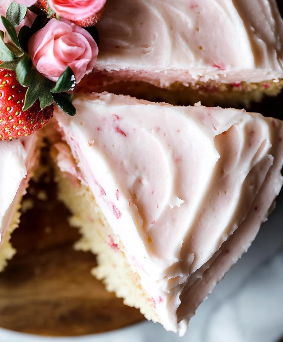 Homemade Vanilla Bean Cake with Strawberry Cream Cheese Frosting