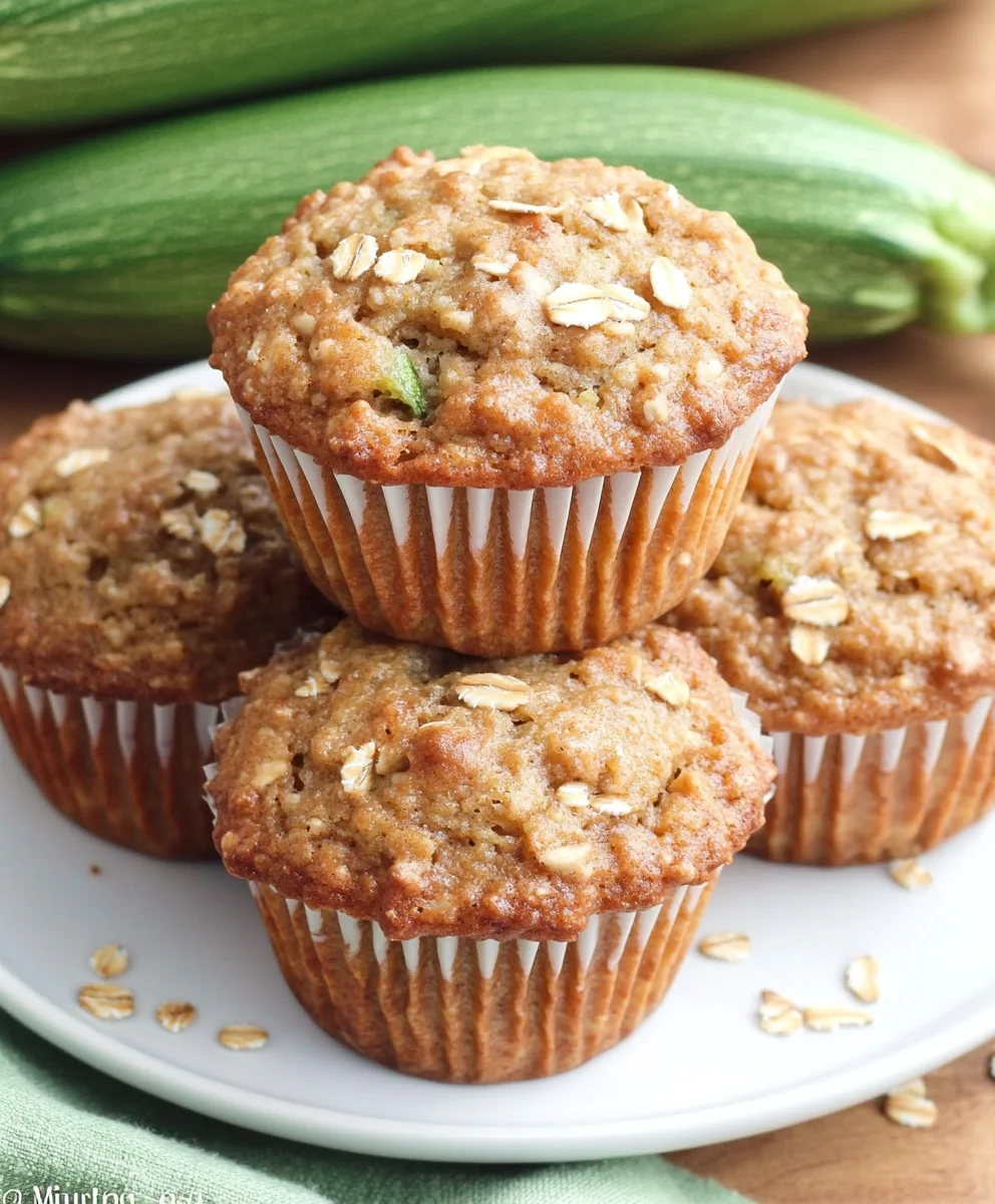 freshly baked zucchini oatmeal muffins with cinnamon oats