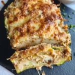 Sliced zucchini lasagna loaf with melted cheese