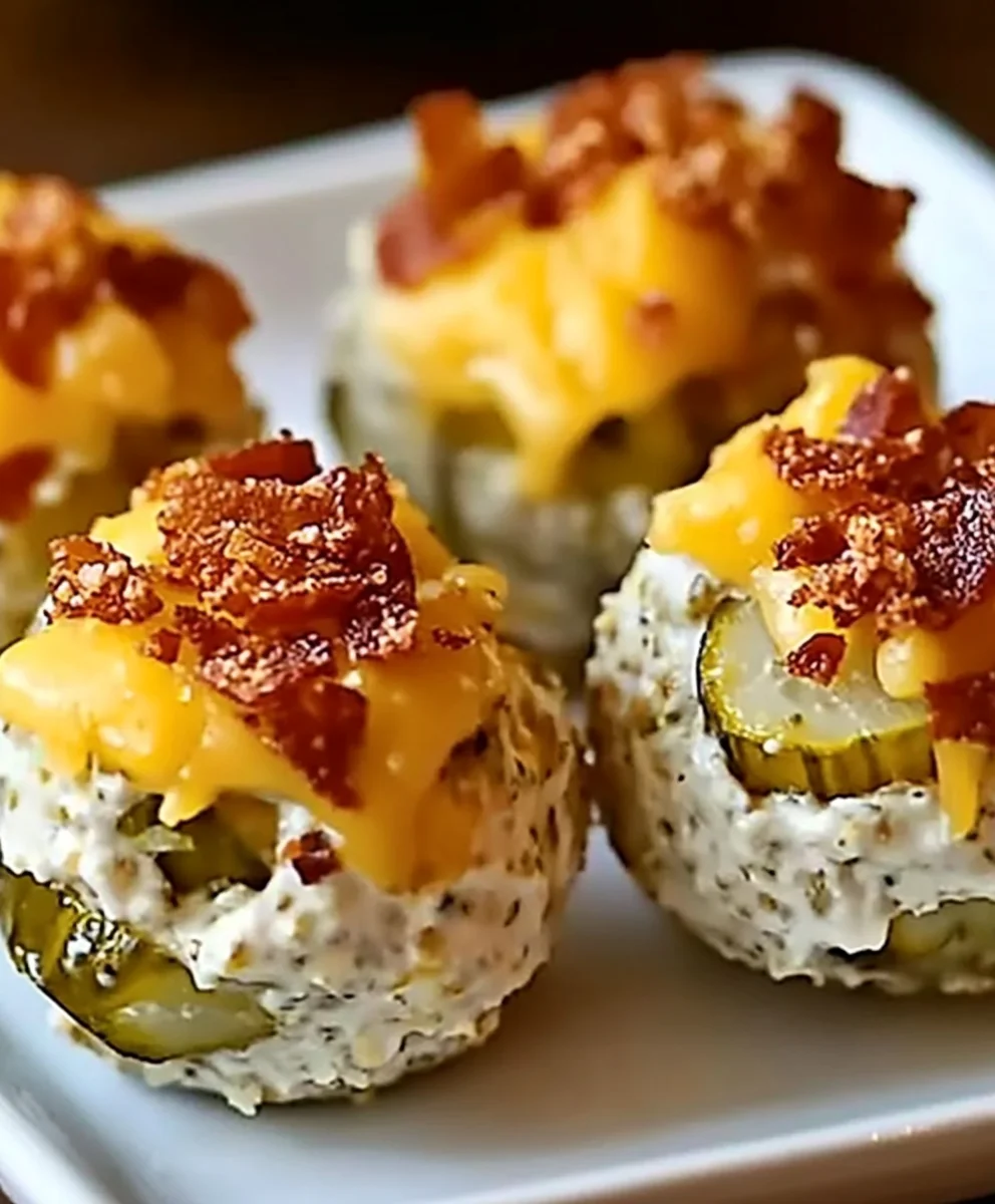 Explosive Cheesy Pickle Appetizers Cheesy Pickle Bombs Explosion with crispy bacon coating