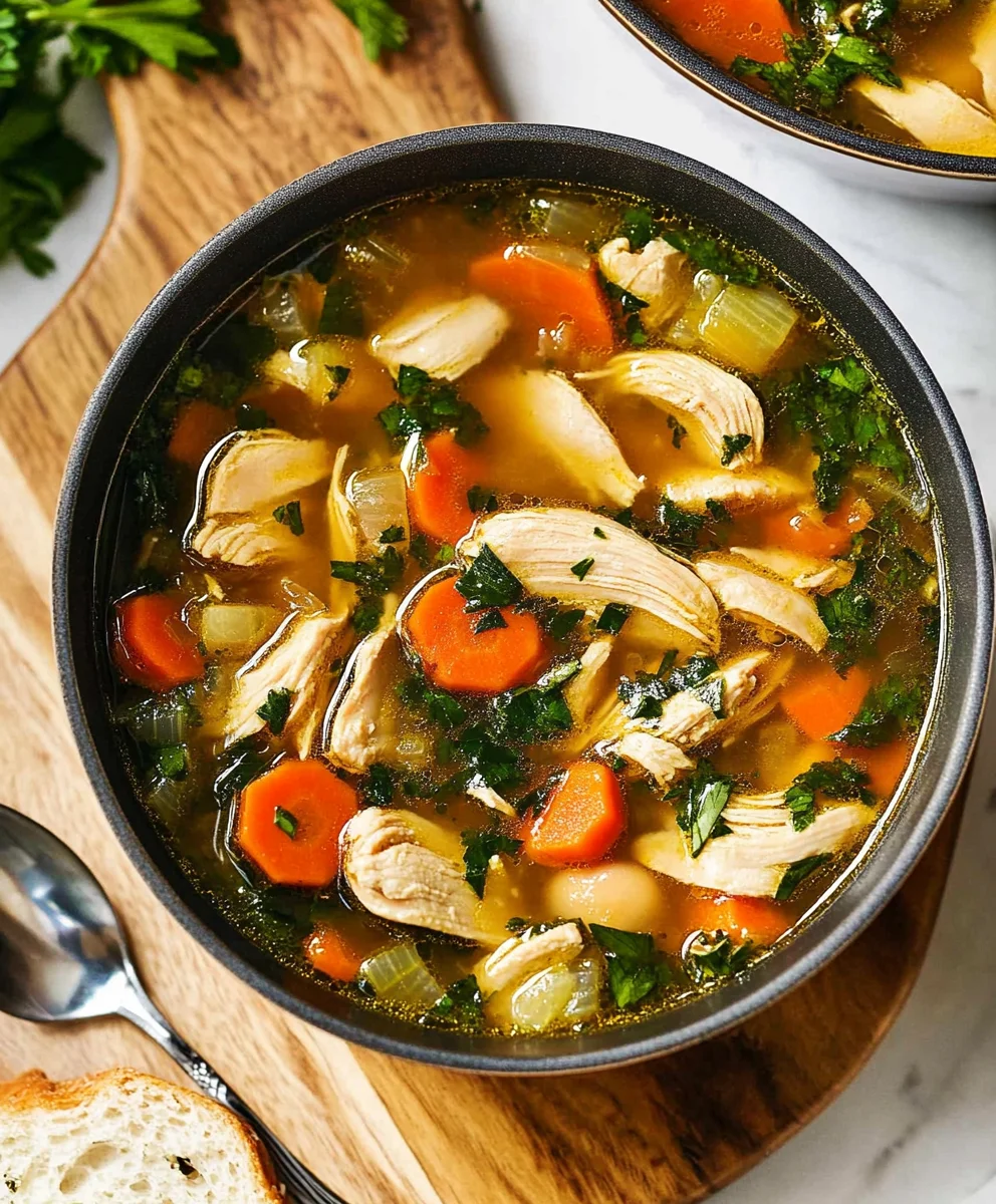 Detox chicken soup with kale and vegetables
