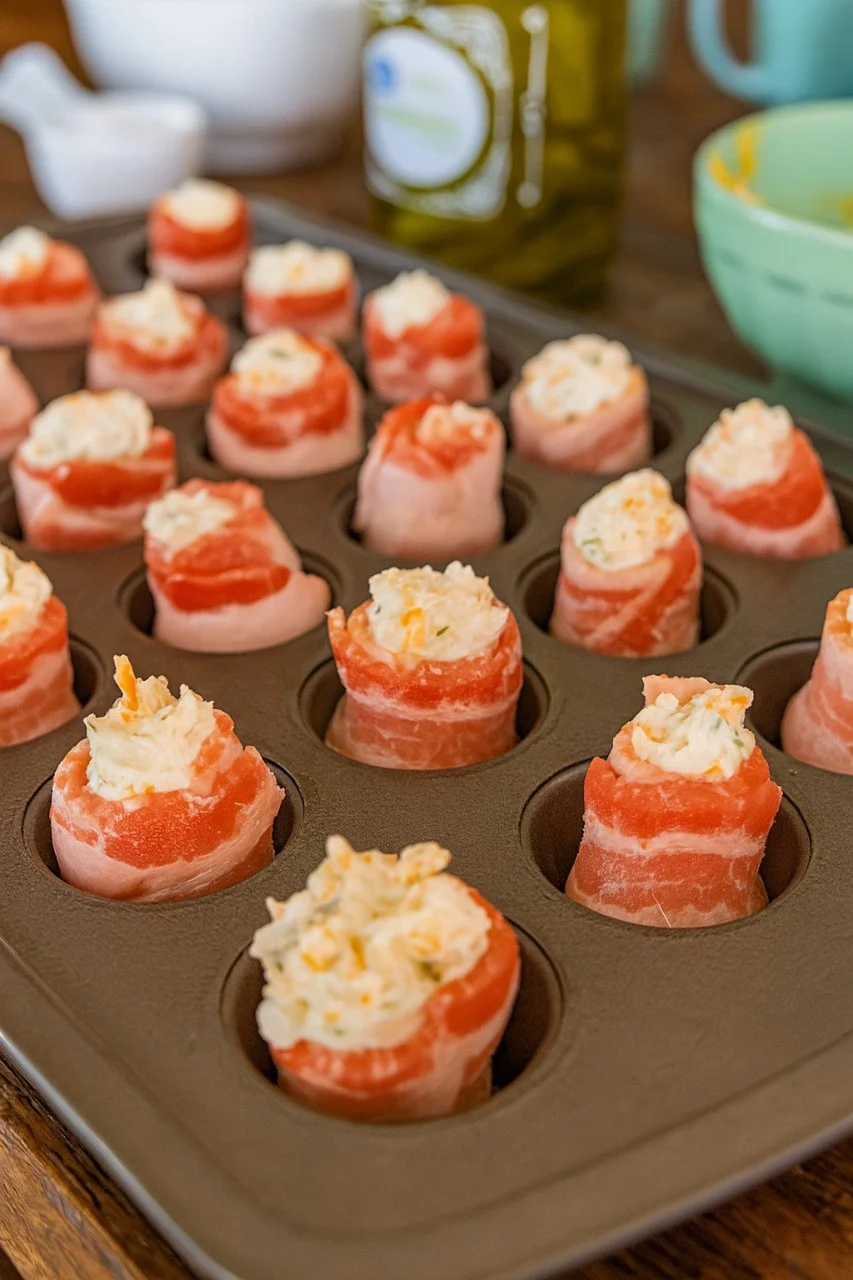 Bacon-Wrapped Dill Pickle Shots with Fresh Dill Garnish