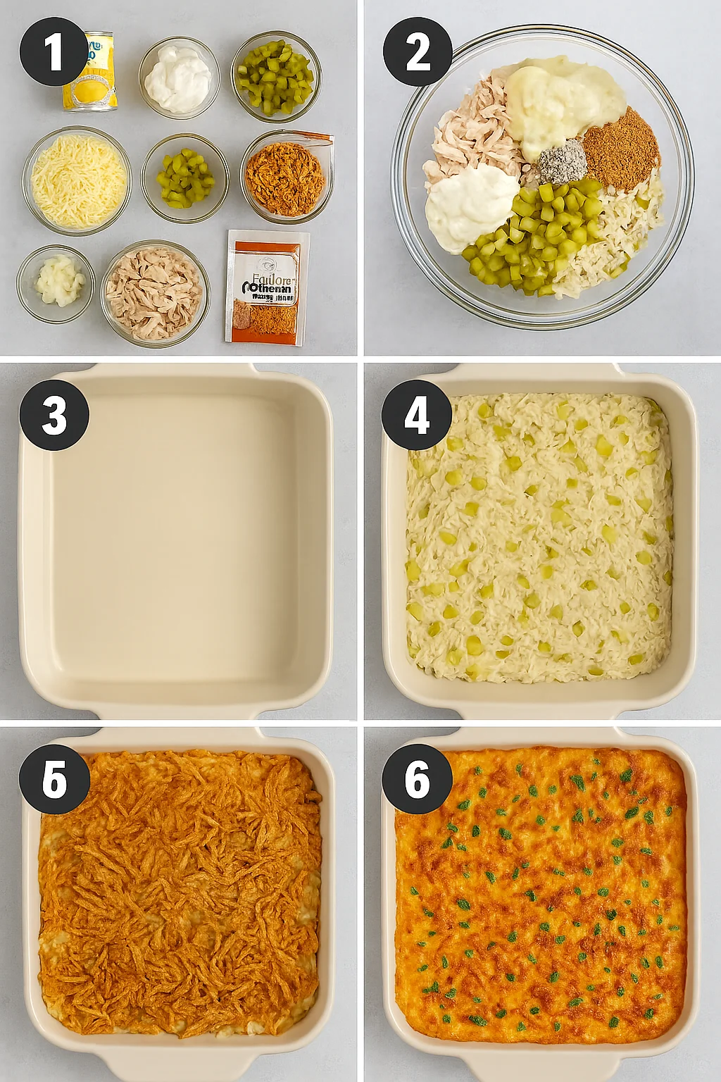 Baked Dill Pickle French Onion Chicken Rice Casserole