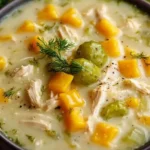 Creamy Dill Pickle Chicken Chowder in a Bowl