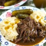 Dill Pickle Pot Roast with Pickle Gravy in a Slow Cooker