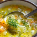 Creamy Dill Pickle Soup with Fresh Dill Garnish