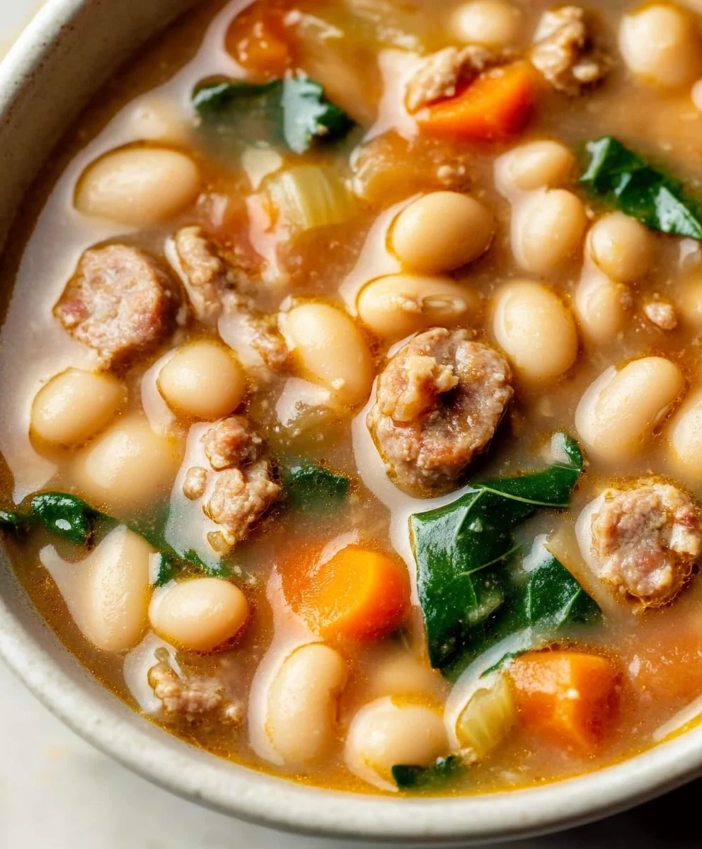 Bowl of vegetable orzo soup garnished with parsley