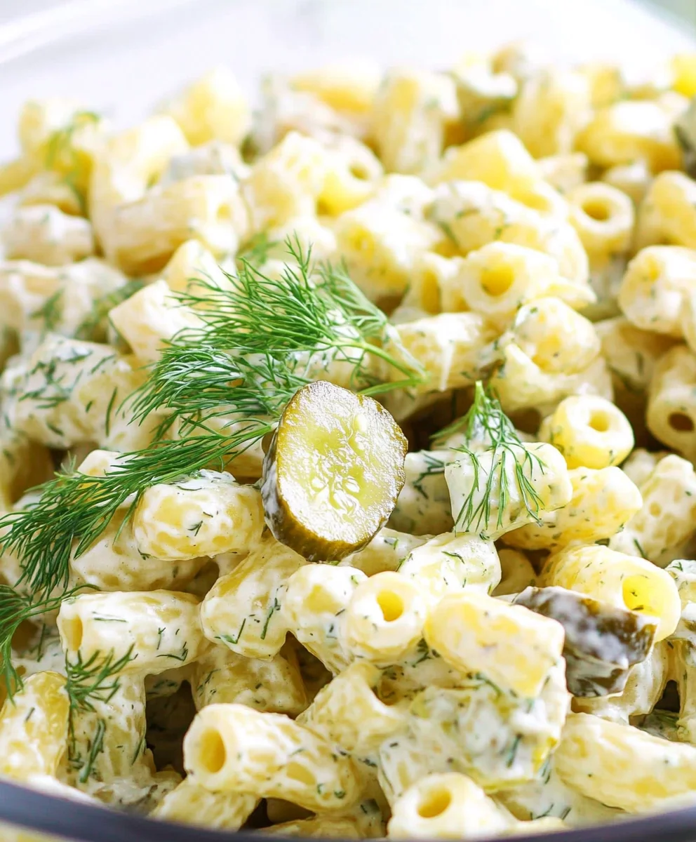 Healthy Macaroni Salad with Dill Pickles and Fresh Herbs