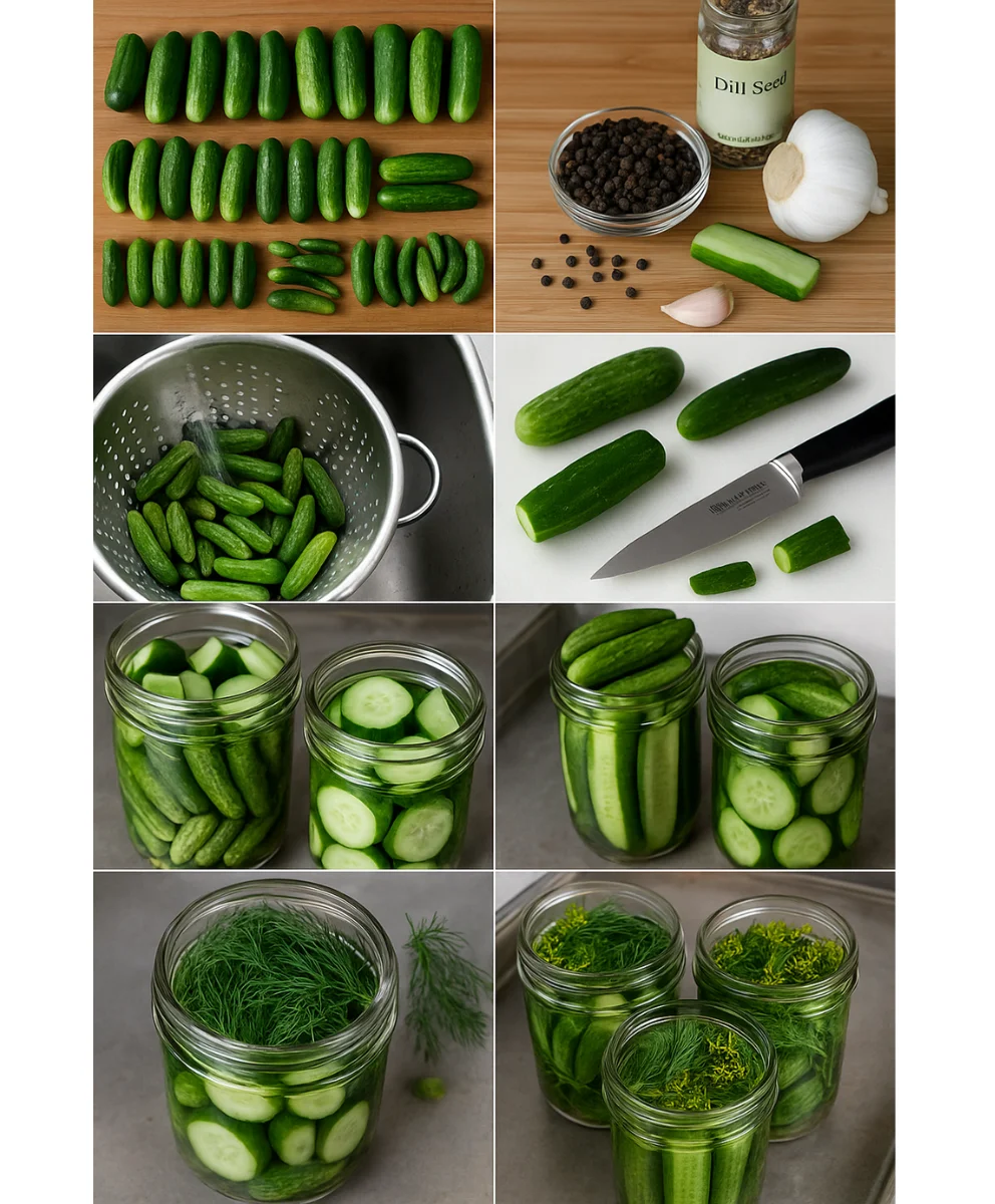 Ingredients for the Best Dill Pickles Ultimate Dill Pickles recipe ingredients including cucumbers and garlic