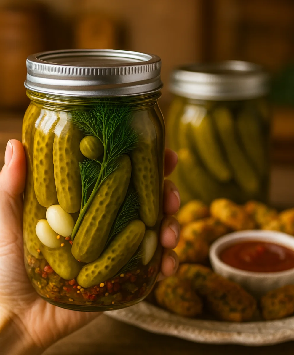 Preserving Classic Dill Pickles Canned Dill Pickles with garlic and peppercorns in brine