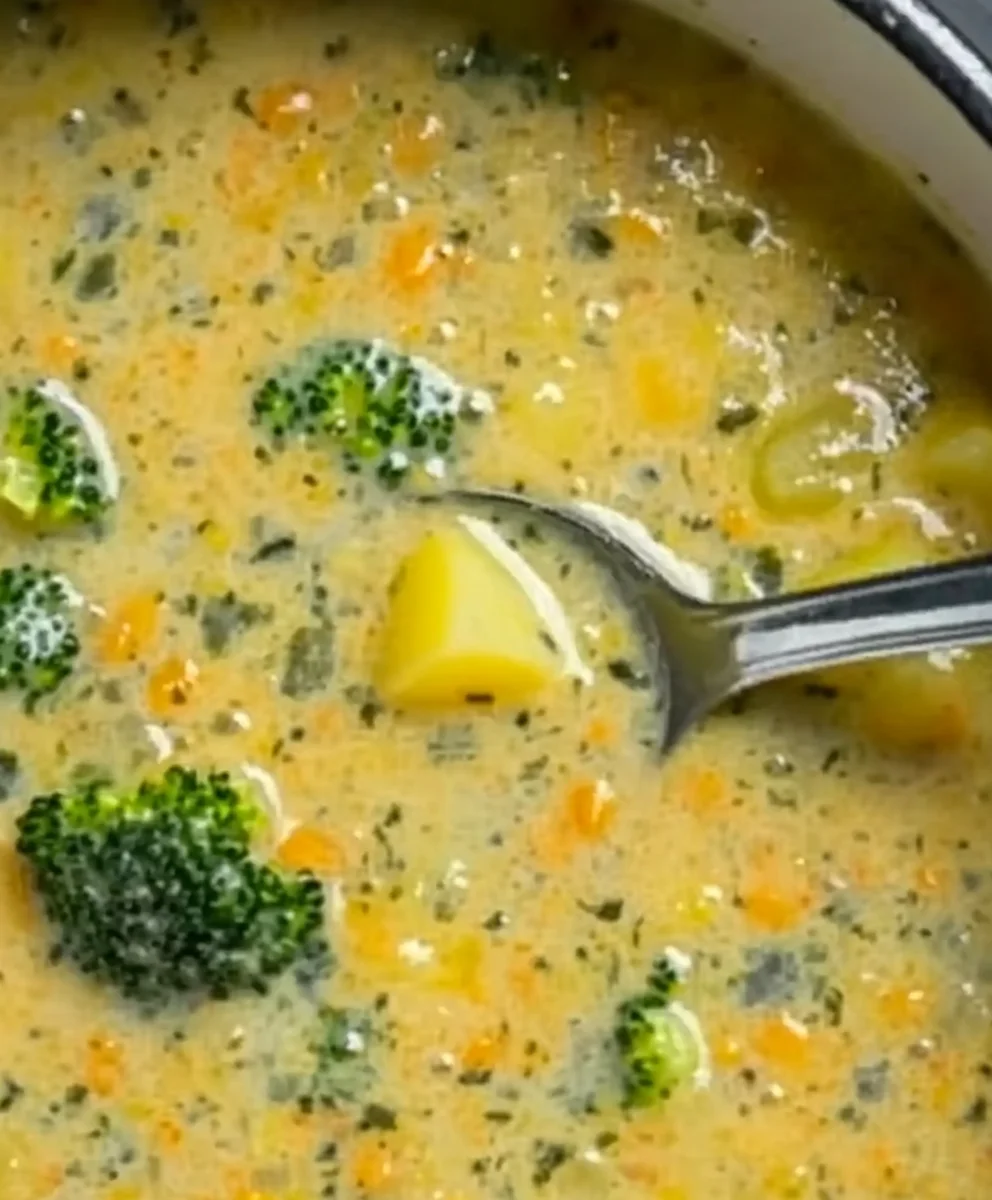 Creamy keto broccoli cheddar soup in a bowl