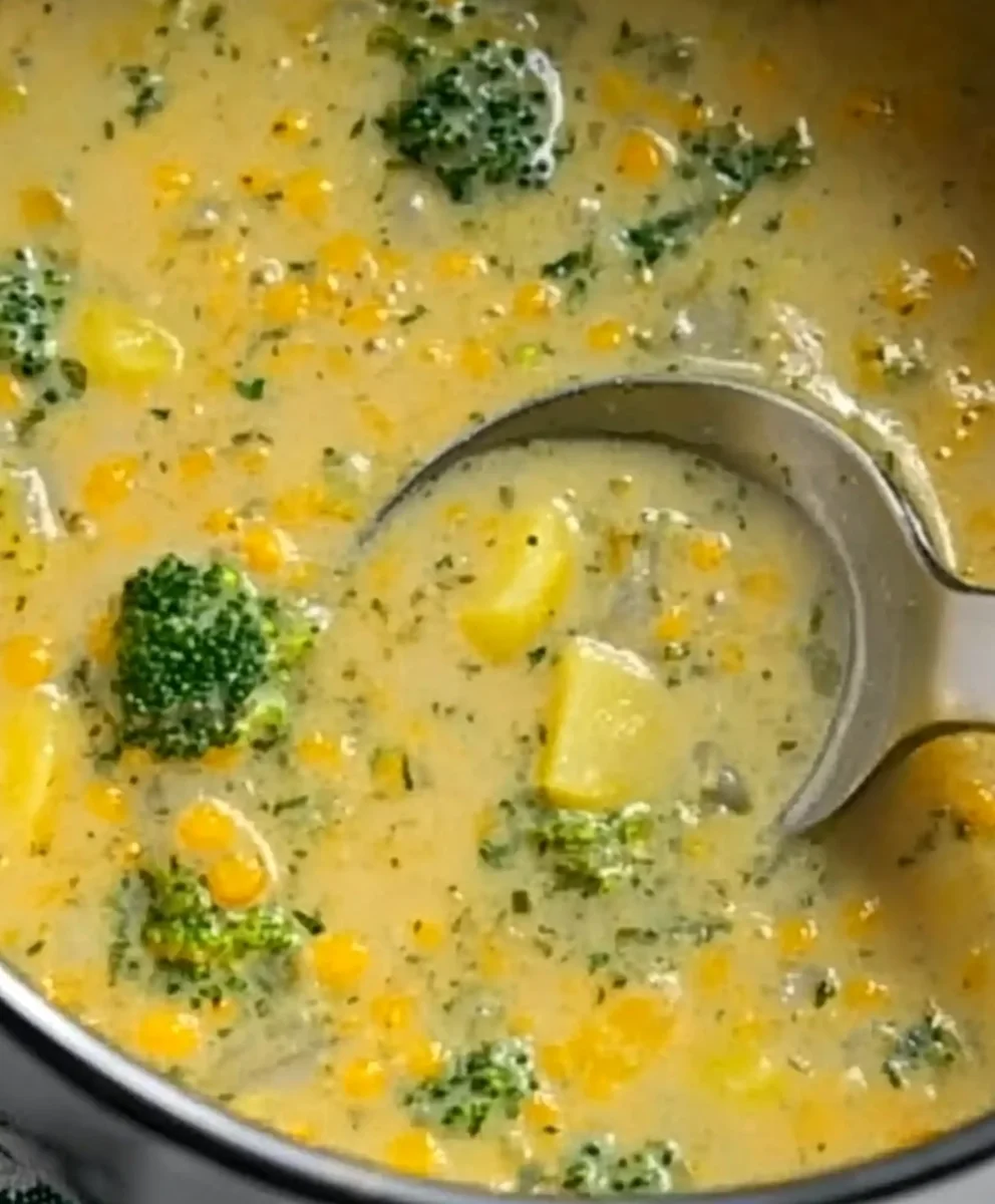 Low-carb broccoli cheddar soup with fresh ingredients