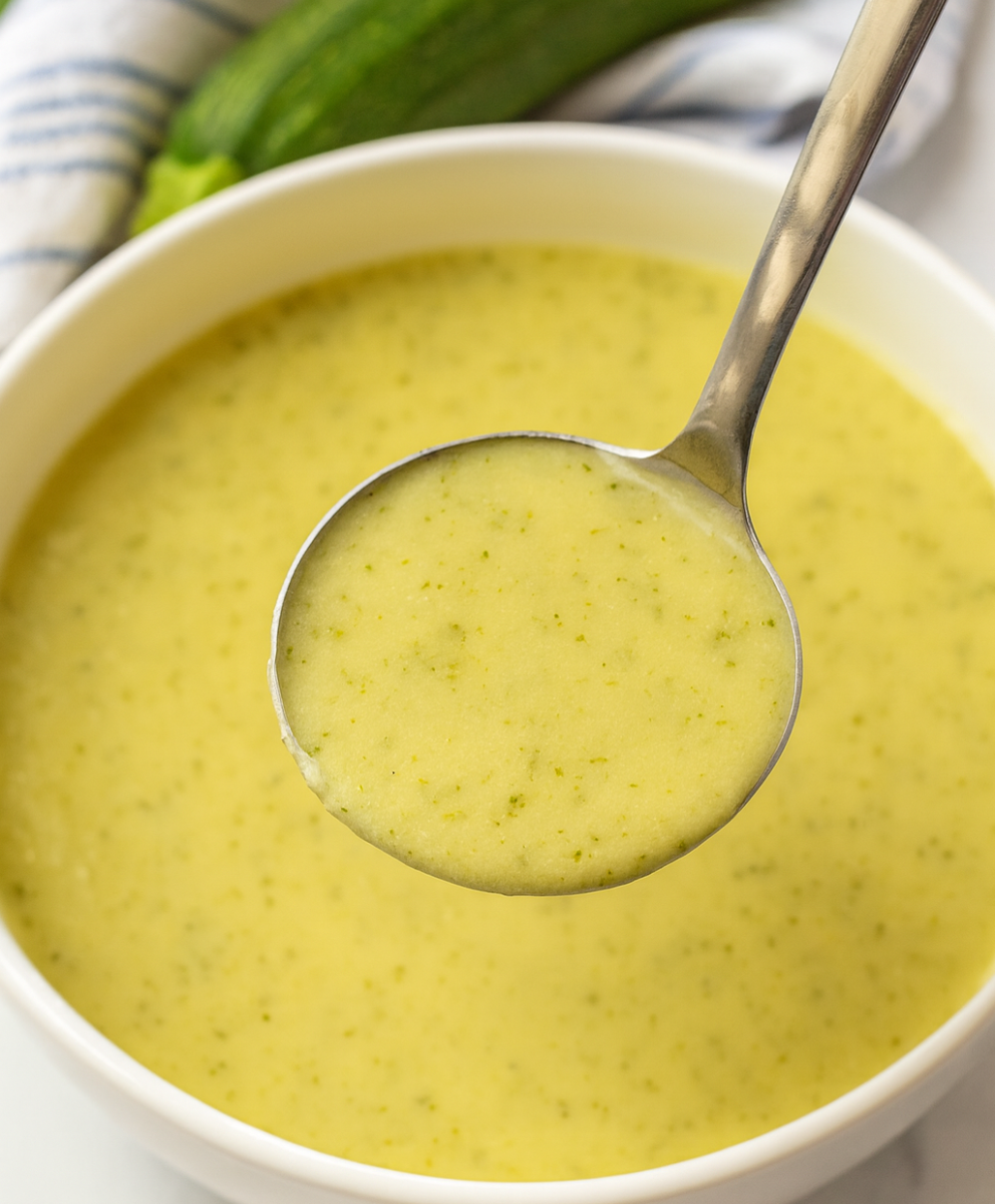 Healthy Creamy Zucchini Soup Topped with Herbs