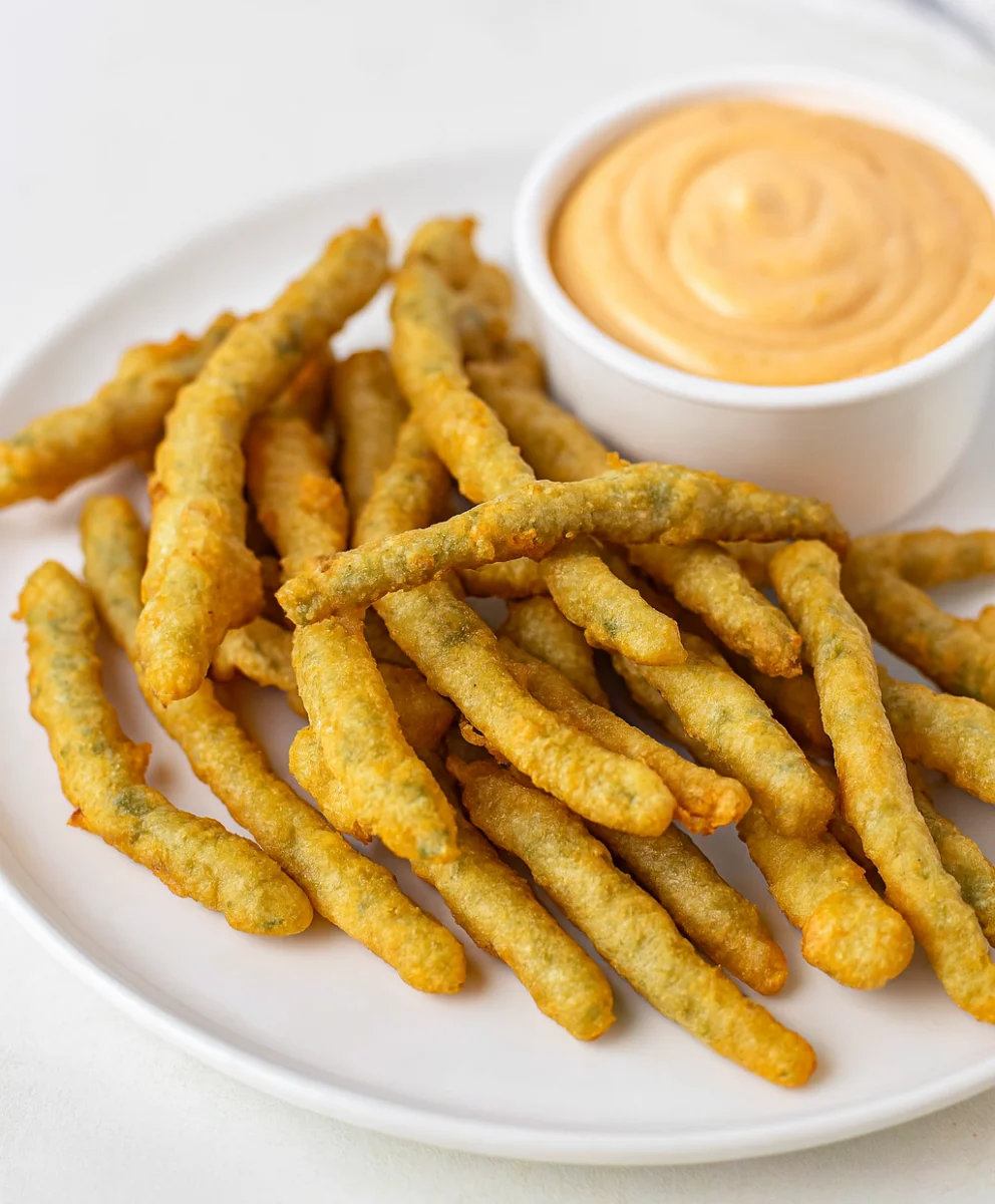 Crispy beer-battered green beans freshly fried