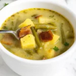 Traditional German Green Bean Soup with bacon and potatoes
