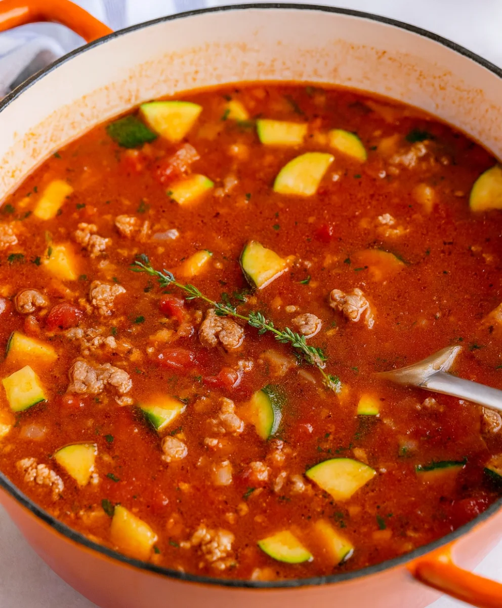 Bowl of Healthy Zucchini Tomato Italian Sausage Soup