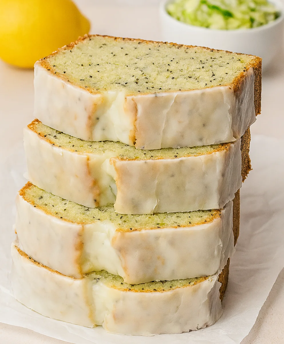 Moist slices of lemon poppy seed zucchini bread