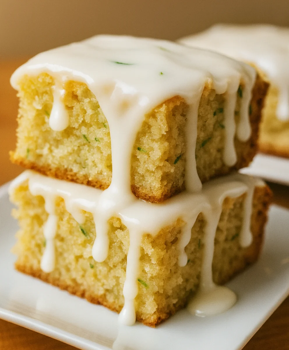 Close-up of Glazed Lemon Zucchini Bars with Fresh Lemon Zest