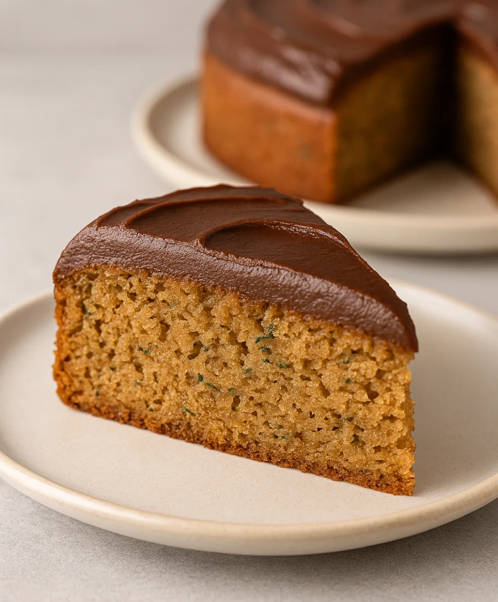 Decorating Peanut Butter Zucchini Cake with Chocolate Icing