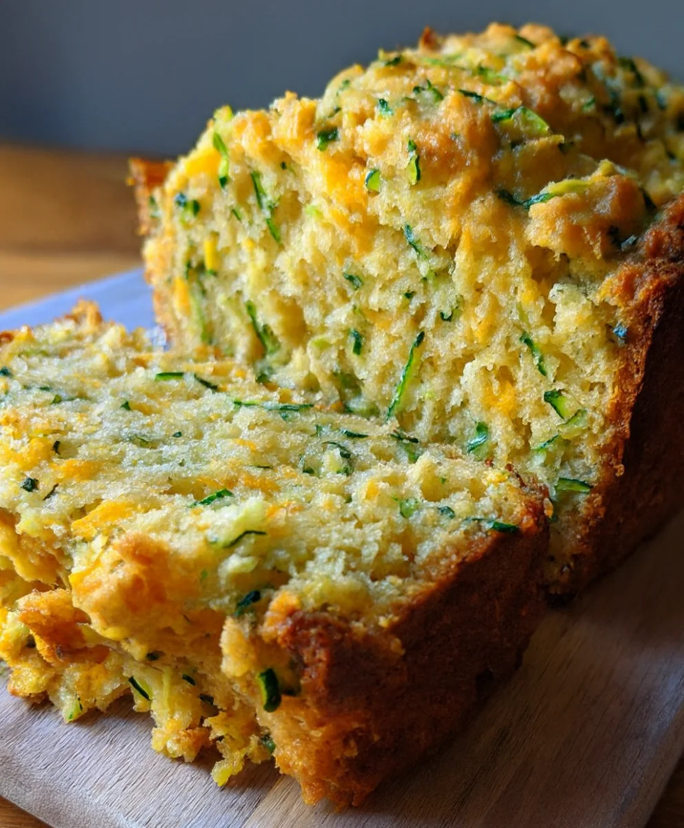 Savory Cheddar Zucchini Bread with freshly grated cheddar cheese