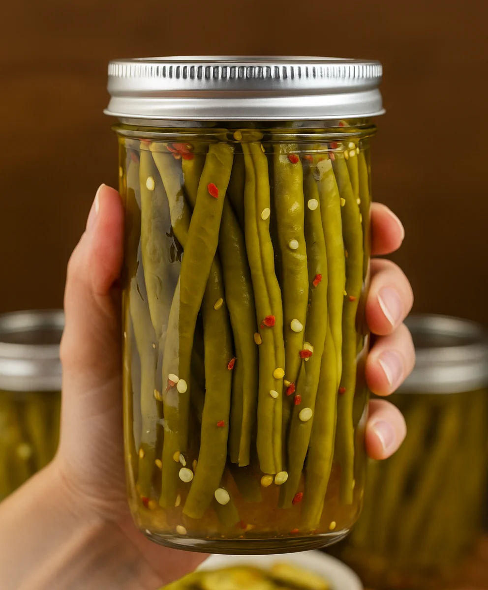 Ingredients for Spicy Canned Beans Ingredients for spicy garlic canned pickled beans including fresh green beans and spices