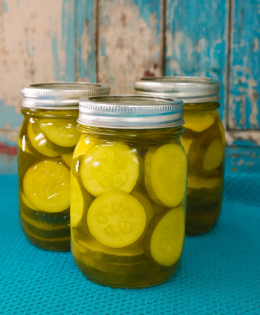 Sweet and Sour Zucchini Pickles in a Jar