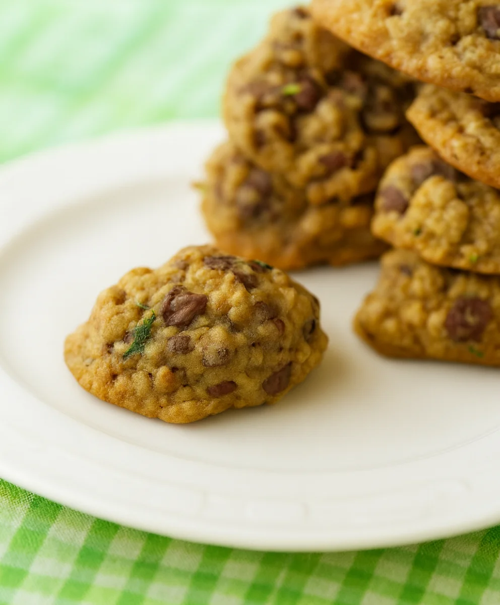 Moist Zucchini Oatmeal Chocolate Chip Cookies cooling on a wire rack