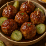 Dill Pickle Stuffed Meatballs with Cheese and Pickles