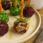 Cranberry Pecan Mini Goat Cheese Balls with Pretzel Sticks