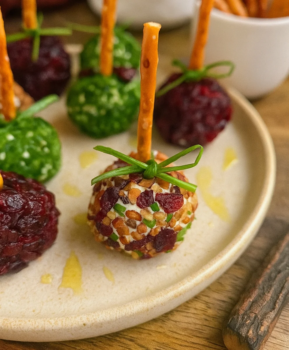 Cranberry Pecan Mini Goat Cheese Balls with Pretzel Sticks