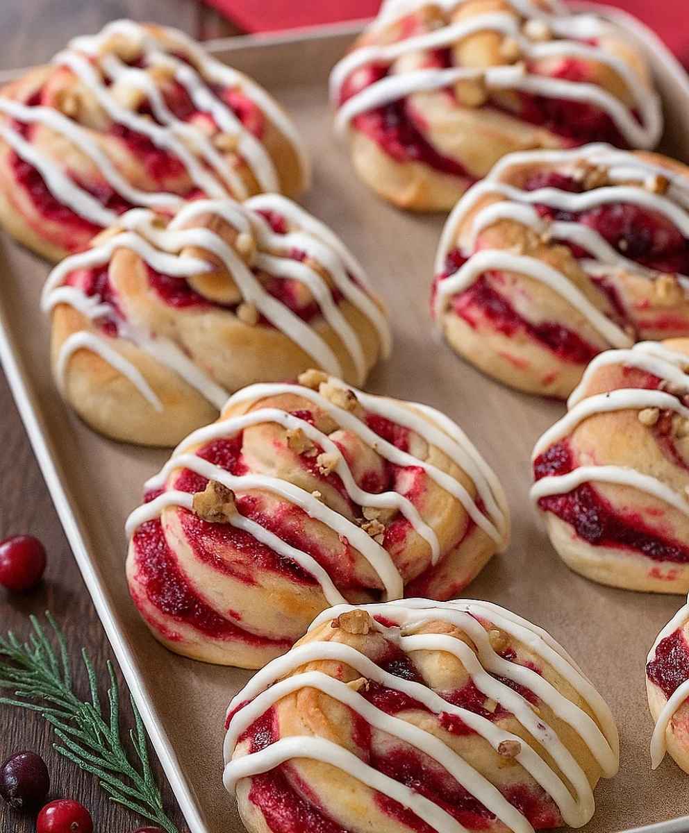 Close-up of Soft Cranberry Sweet Rolls with Orange Zest