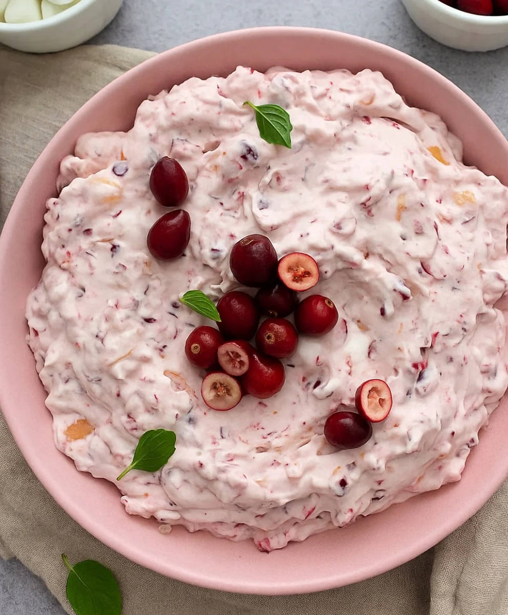 Quick Cranberry Fluff salad with cream cheese and crushed pineapple