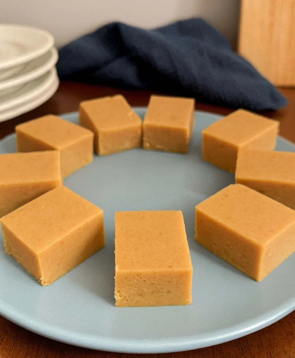 Creamy Peanut Butter Fudge on a Wooden Tray