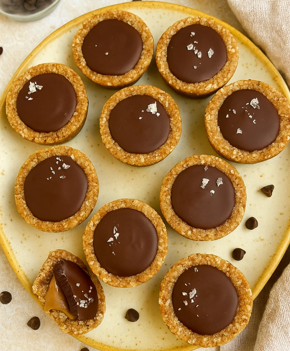 Nutritious Twix Cookie Cups with a dark chocolate drizzle