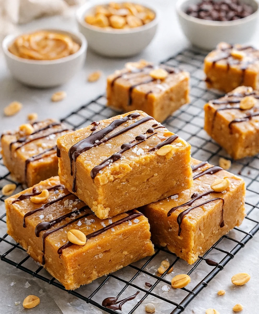 Microwave peanut butter fudge with ingredients, butter, and sugar