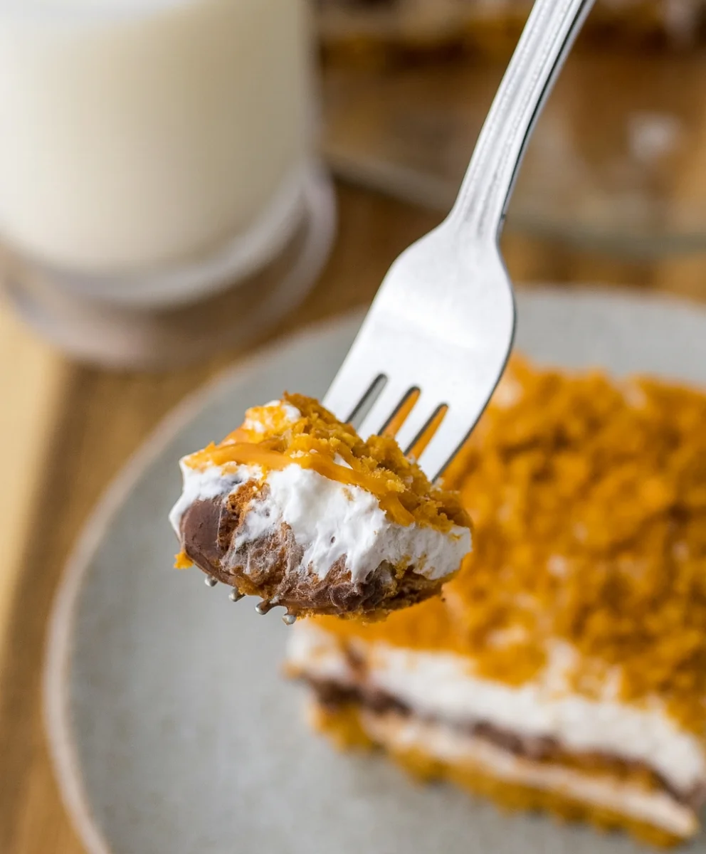 No-Bake Peanut Butter Lasagna Delight No-Bake Peanut Butter Cookie Lasagna with whipped topping