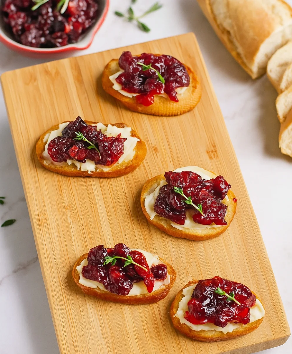 Gourmet Cranberry Brie Bites Close-up of Balsamic Cranberry and Brie Crostini Appetizer