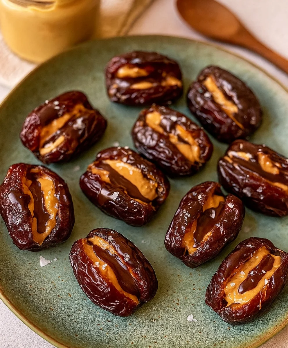 Stuffed Dates with Peanut Butter and Chocolate on a Tray