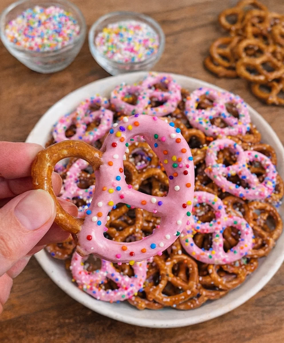 Homemade Chocolate Covered Pretzels with Sprinkles