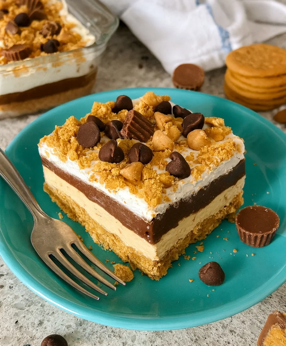 Delicious chocolate peanut butter dream bars with a graham cracker crust