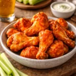 Crispy Oven Baked Hot Wings Without Flour on a Wire Rack