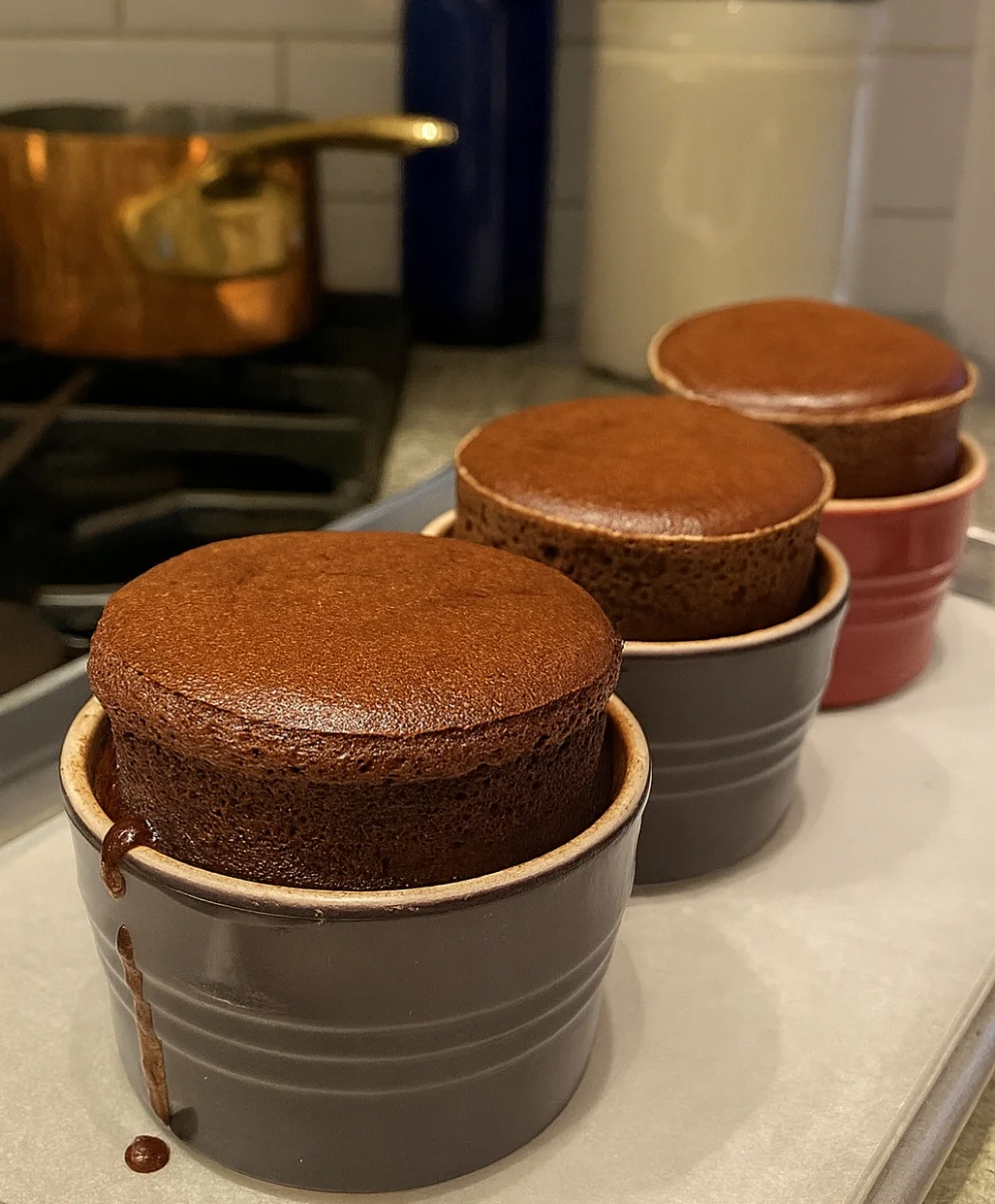 Elegant Dark Cocoa Souffle Served with Vanilla Ice Cream