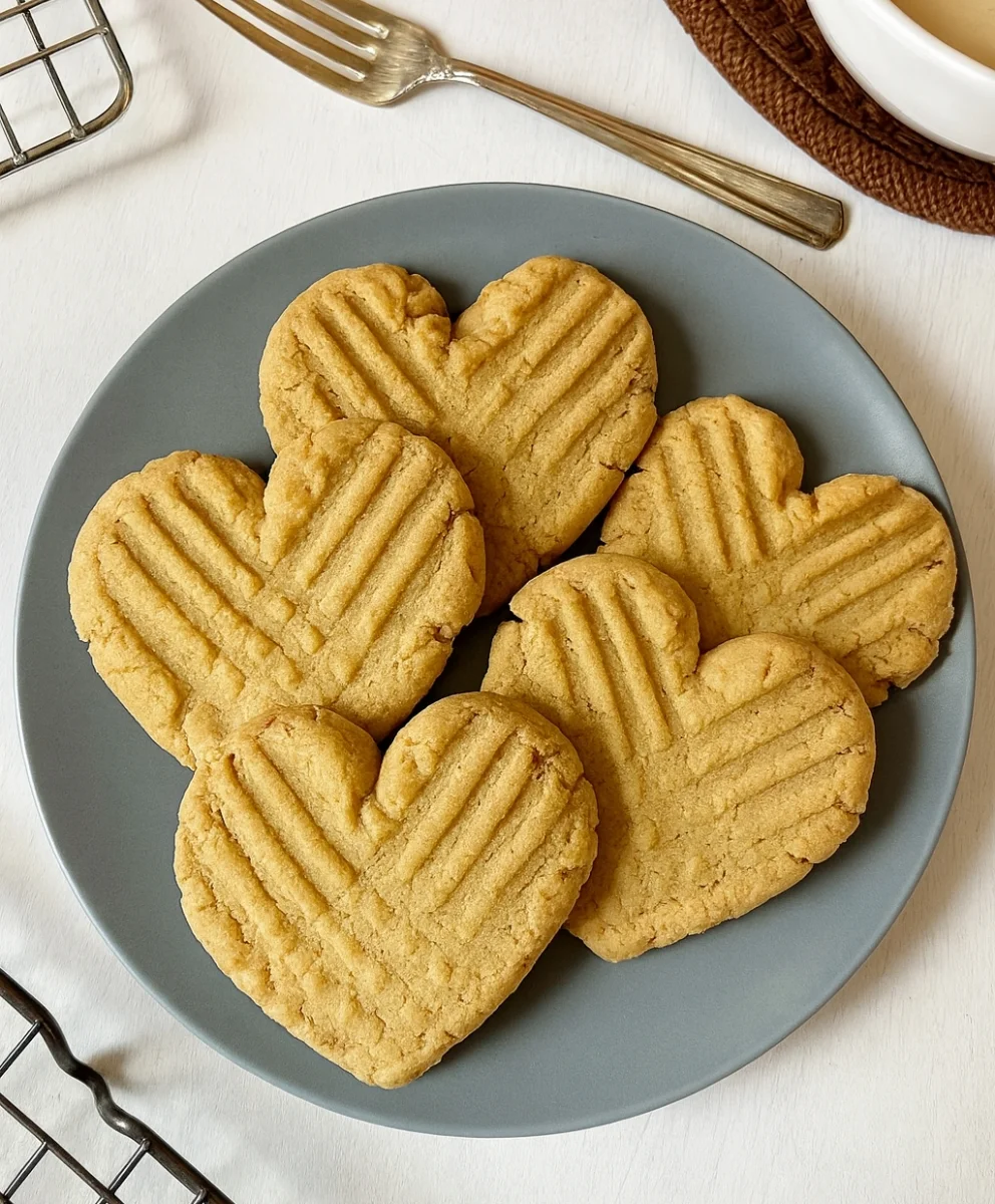 Delicious Heart Shaped Peanut Butter Cookies on a Tray