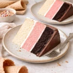 High Altitude Neapolitan Cake with Chocolate and Vanilla Layers