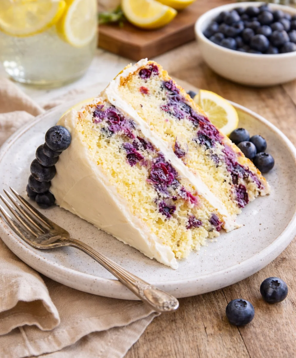 Beautifully Frosted Lemon Blueberry Cake Layers