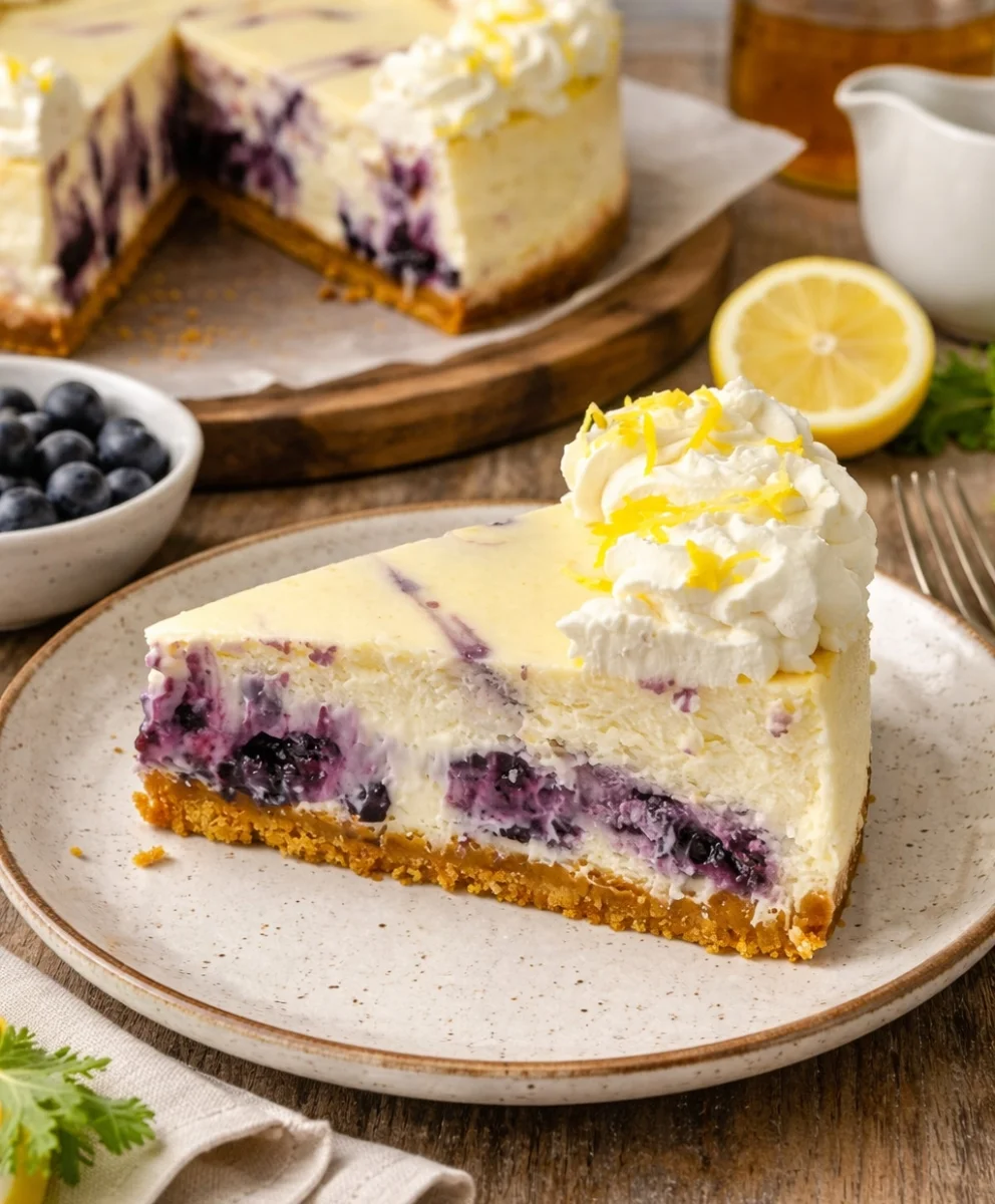 Delicious Lemon Blueberry Swirl Creamy Lemon Blueberry Swirl Cheesecake with Graham Cracker Crust