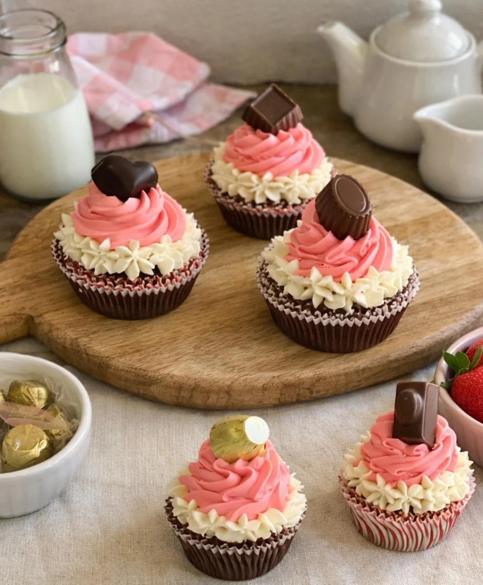 Layered Neapolitan Cupcakes Topped with Belgian Chocolates